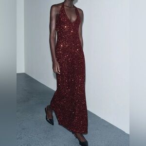 ZARA Long red sequin dress